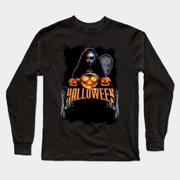 Halloween Girl Long Sleeve T-Shirt by Rhoodee_Hynane